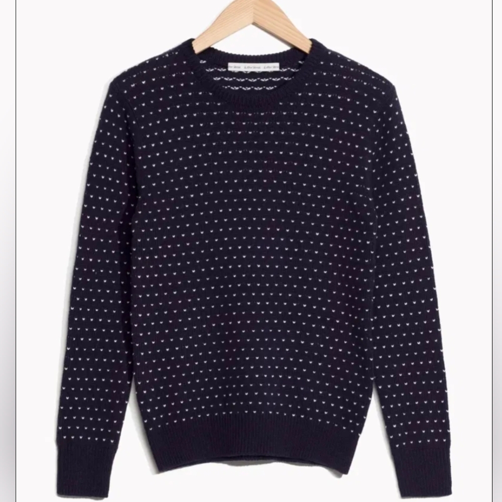 & Other Story Navy And Whitw Hearts Crewneck Sweater XS